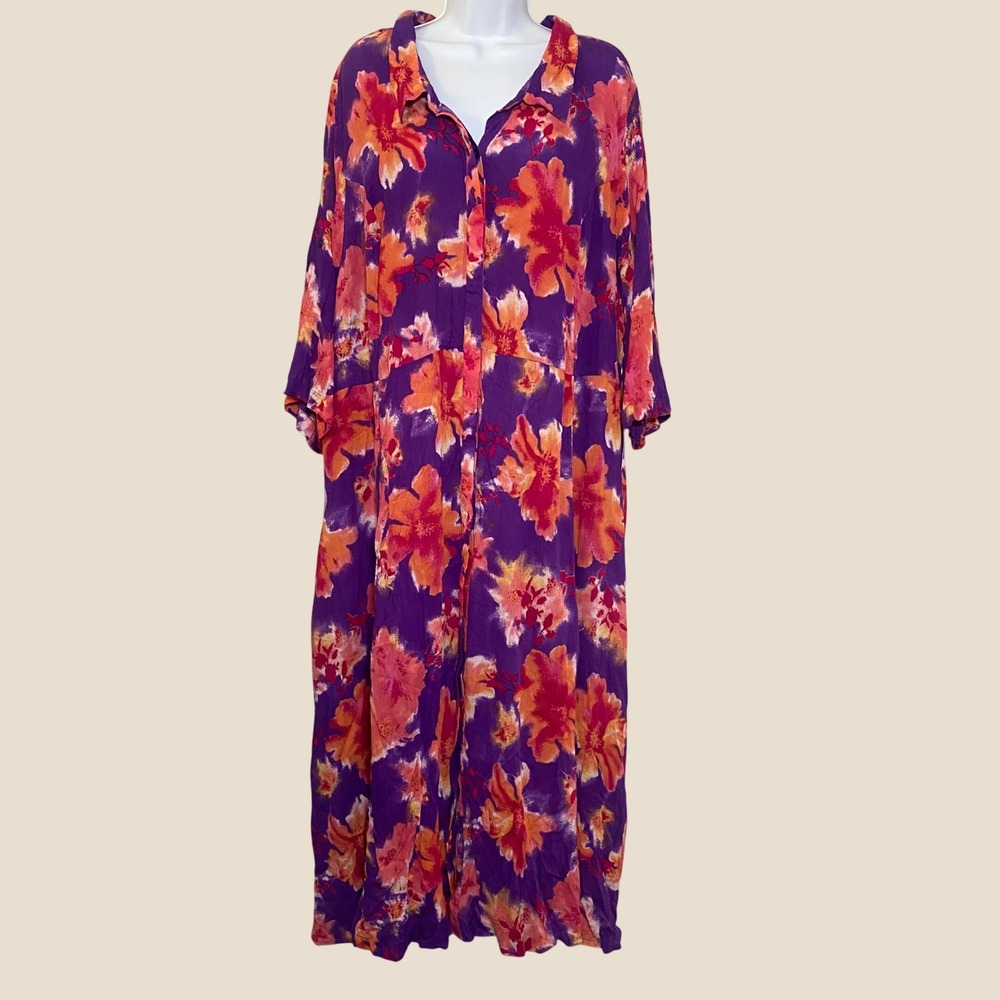 NTW Woman Within Purple Maxi Dress 34W Bohemian Boho Chic Tropcial Colorful